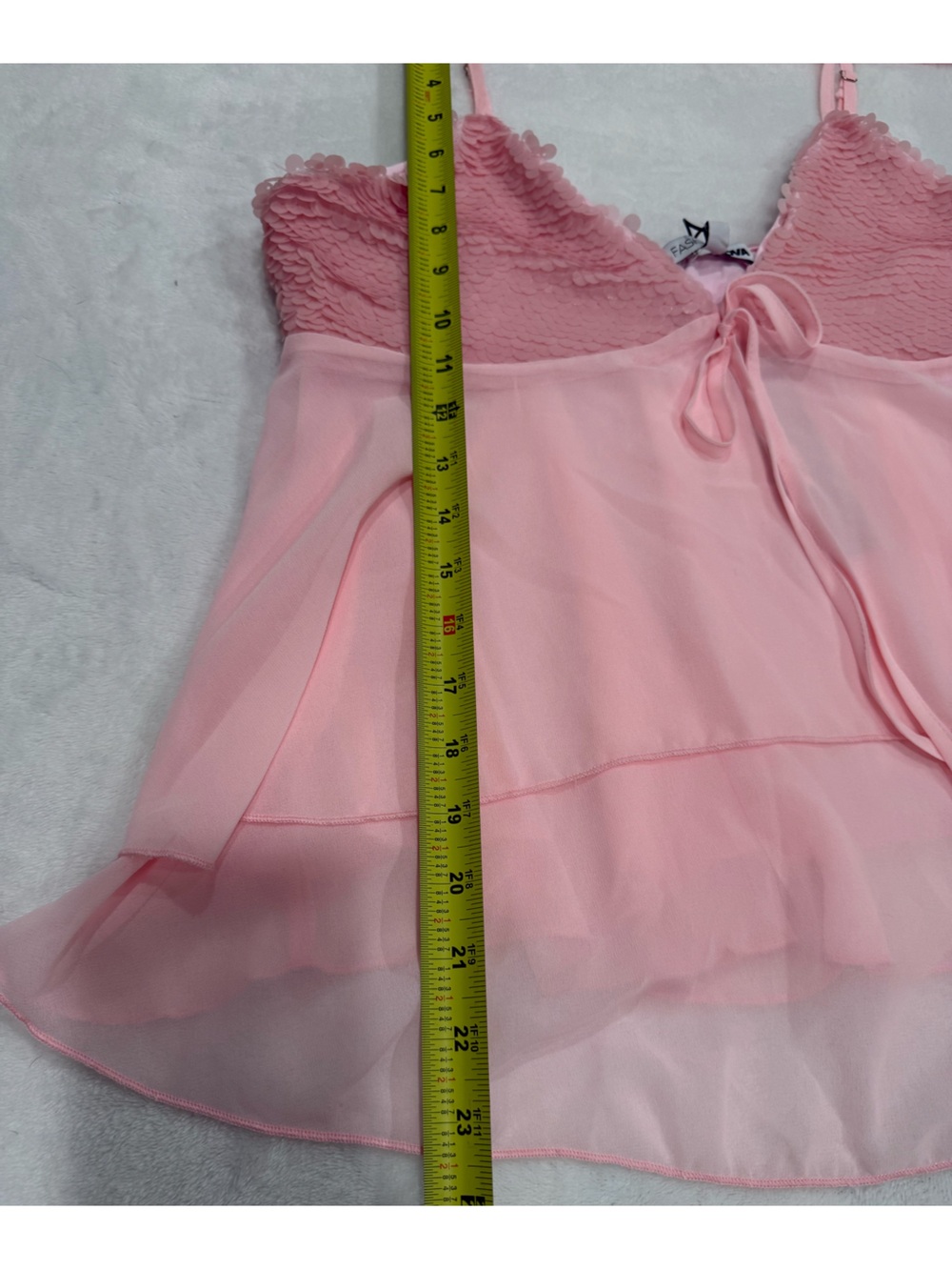 Fashion Nova Pink Sequin Mesh Babydoll Cami Top Ibiza Y2K Fairycore M - Picture 8 of 8